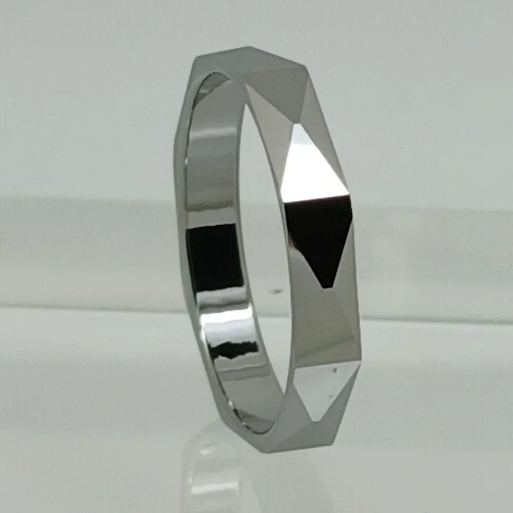 Vintage Tungsten Faceted Geometric Band Ring Size 10 Silver 4mm New-Old-Stock